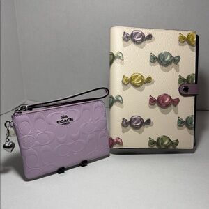 Coach Lavender Wristlet and Candy Print Notebook